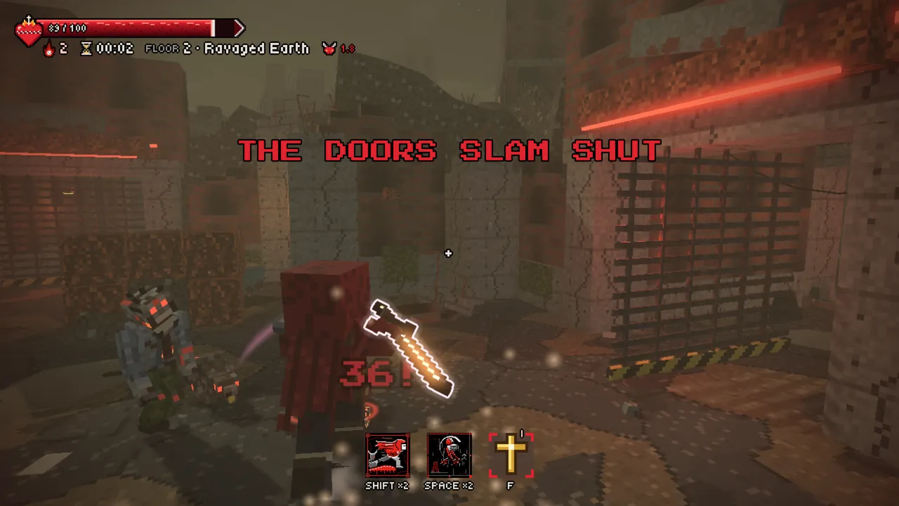 A locked room on a floor of Ravaged Earth: the doors slam shut and the possessed attack